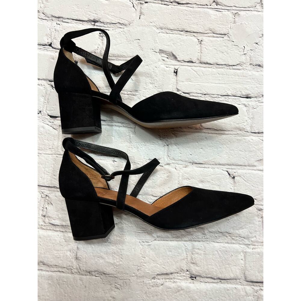 Garnet Hill Black Suede D’Orsay Block Heeled Shoes size 39 Style 33924 - Picture 6 of 7